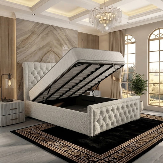 Silk Upholstered Ottoman Bed - Silver Plush Velvet