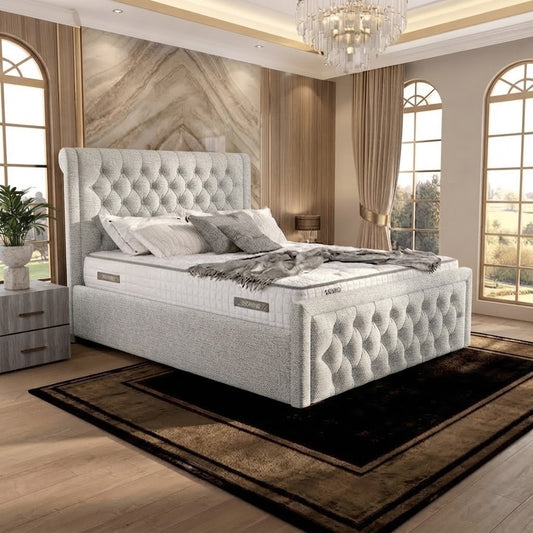 Silk Upholstered Ottoman Bed - Silver Plush Velvet
