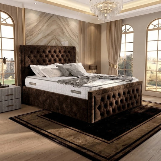 Silk Upholstered Ottoman Bed - Slate Grey Naples