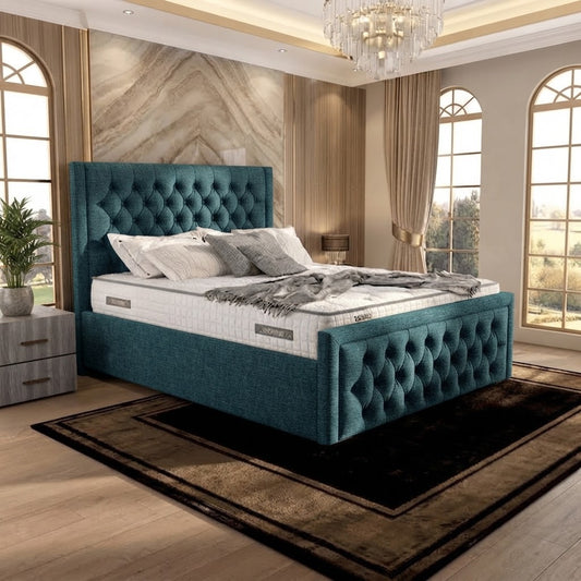 Silk Upholstered Ottoman Bed - Teal Linen