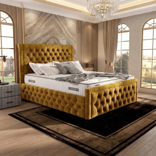 Silk Upholstered Ottoman Bed - Tumeric Plush Velvet