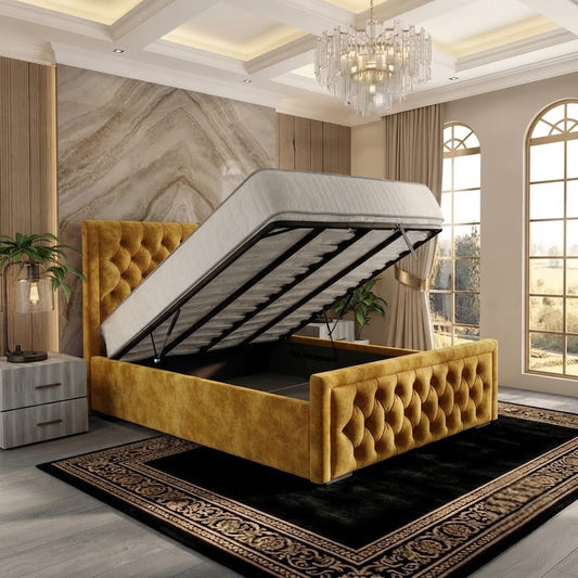 Silk Upholstered Ottoman Bed - Tumeric Plush Velvet