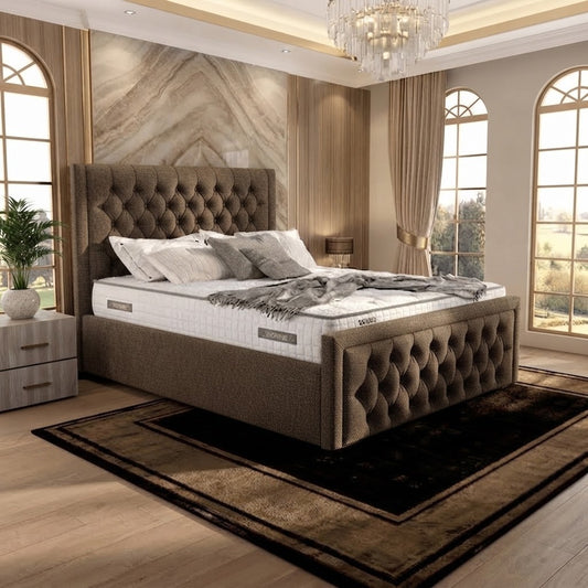 Silk Upholstered Ottoman Bed - Wheat Linen