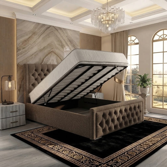 Silk Upholstered Ottoman Bed - Wheat Linen