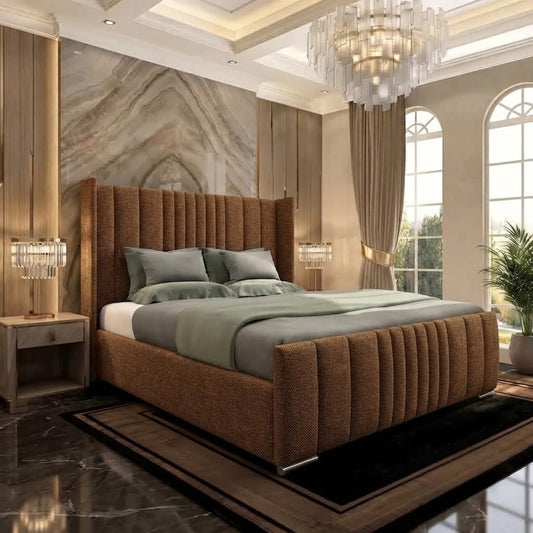 Skyline Wingback Upholstered Ottoman Bed - Brown Chenille