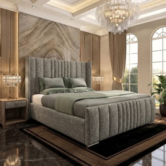 Skyline Wingback Upholstered Ottoman Bed - Charcoal Chenille