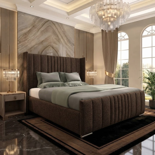 Skyline Wingback Upholstered Ottoman Bed - Chocolate Plush Velvet