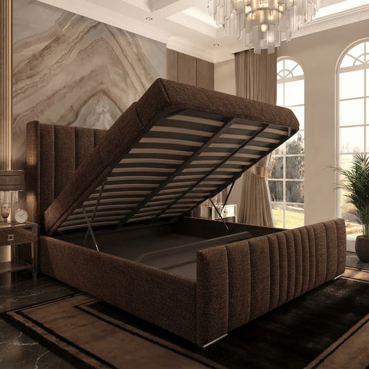 Skyline Wingback Upholstered Ottoman Bed - Chocolate Plush Velvet