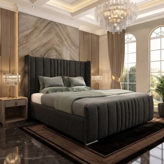 Skyline Wingback Upholstered Ottoman Bed - Charcoal Linen