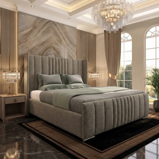 Skyline Wingback Upholstered Ottoman Bed - Graphite Linen
