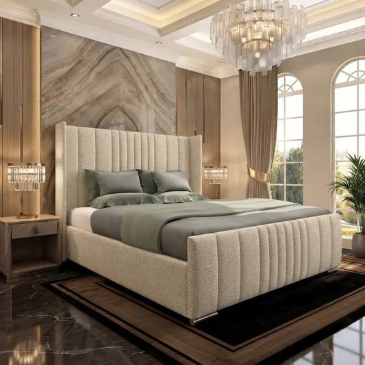 Skyline Wingback Upholstered Ottoman Bed - Grey Chenille