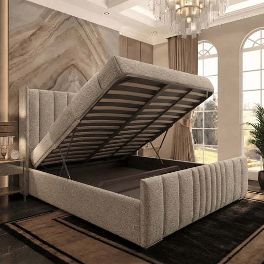 Skyline Wingback Upholstered Ottoman Bed - Grey Chenille