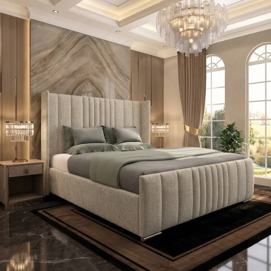Skyline Wingback Upholstered Ottoman Bed - Light Grey Plush Velvet