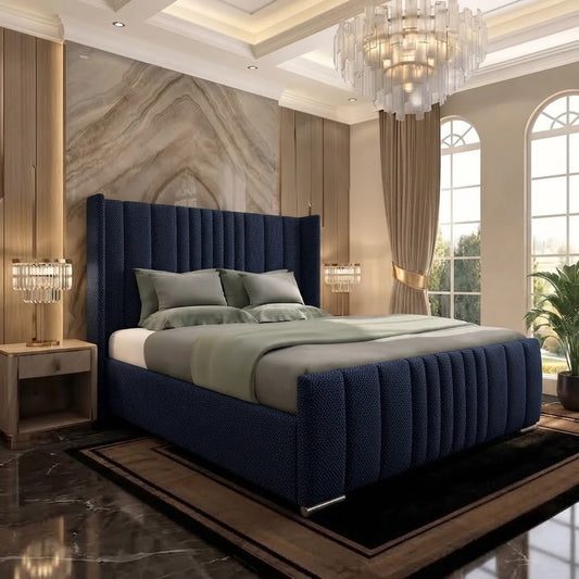 Skyline Wingback Upholstered Ottoman Bed - Midnight Linen