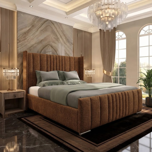 Skyline Wingback Upholstered Ottoman Bed - Mink Naples