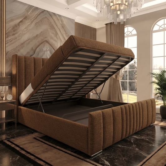 Skyline Wingback Upholstered Ottoman Bed - Mink Naples
