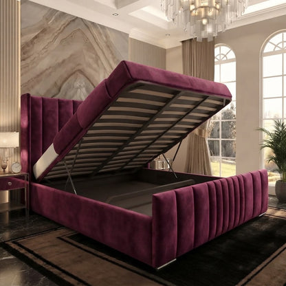 Skyline Wingback Upholstered Ottoman Bed - Purple Plush Velvet