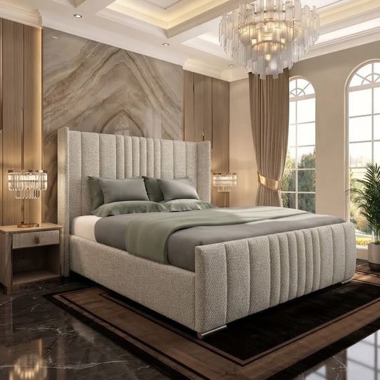 Skyline Wingback Upholstered Ottoman Bed - Putty Linen