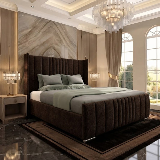 Skyline Wingback Upholstered Ottoman Bed - Slate Grey Naples