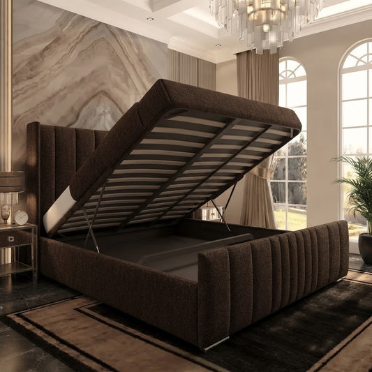 Skyline Wingback Upholstered Ottoman Bed - Slate Grey Naples