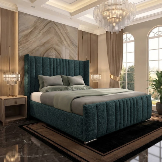 Skyline Wingback Upholstered Ottoman Bed - Teal Linen