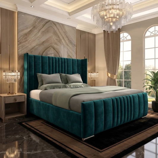 Skyline Wingback Upholstered Ottoman Bed - Teal Plush Velvet