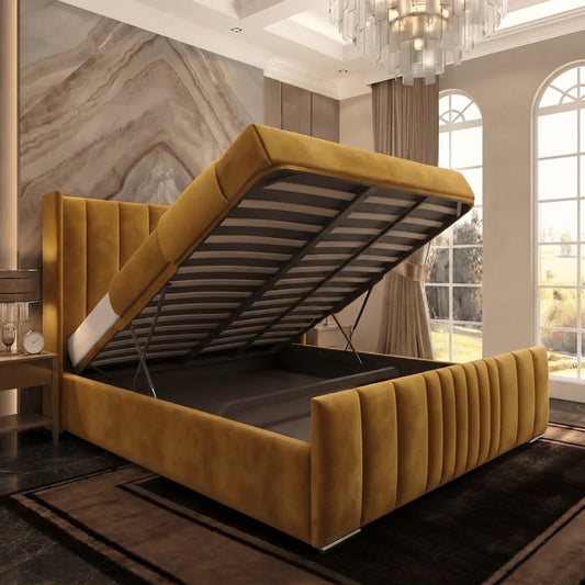 Skyline Wingback Upholstered Ottoman Bed - Tumeric Plush Velvet