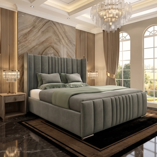 Skyline Wingback Upholstered Ottoman Bed