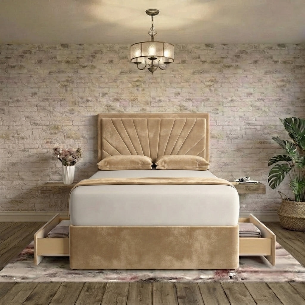 Sunrise Divan Bed - Beige Plush Velvet