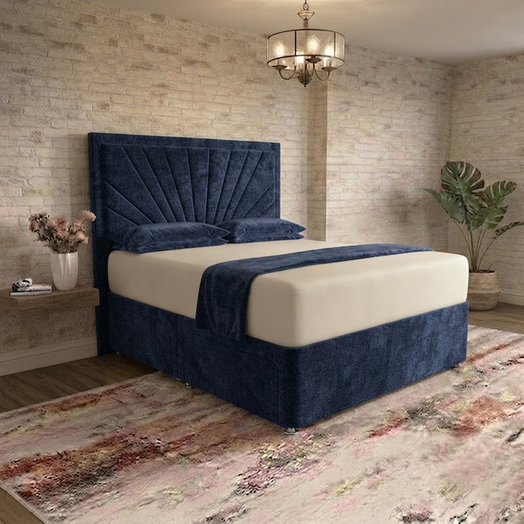 Sunrise Divan Bed - Blue Chenille