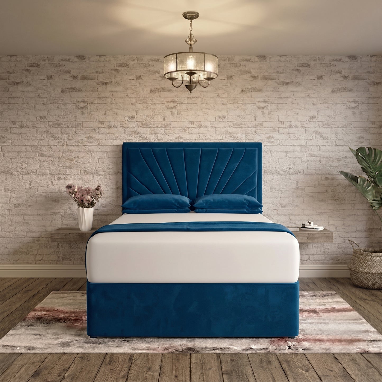 Sunrise Divan Bed - Blue Plush Velvet