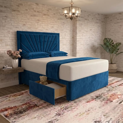 Sunrise Divan Bed - Blue Plush Velvet