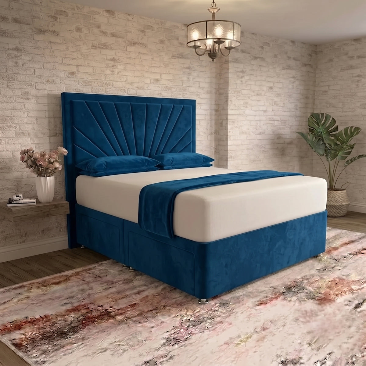 Sunrise Divan Bed - Blue Plush Velvet