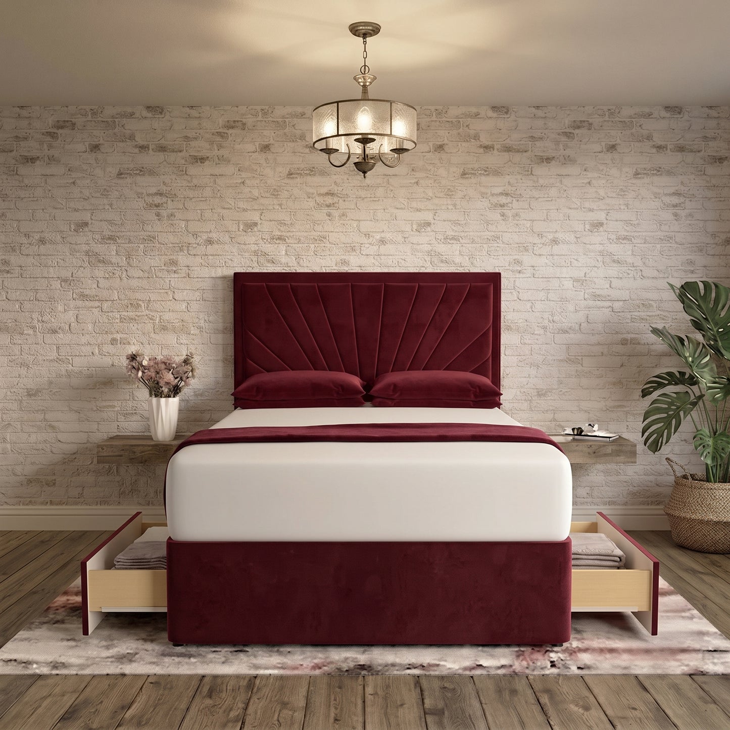 Sunrise Divan Bed - Burgundy Plush Velvet
