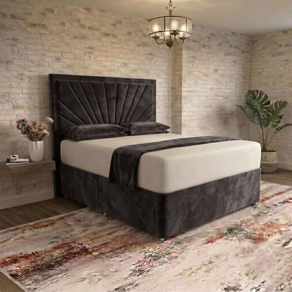 Sunrise Divan Bed - Charcoal Plush Velvet