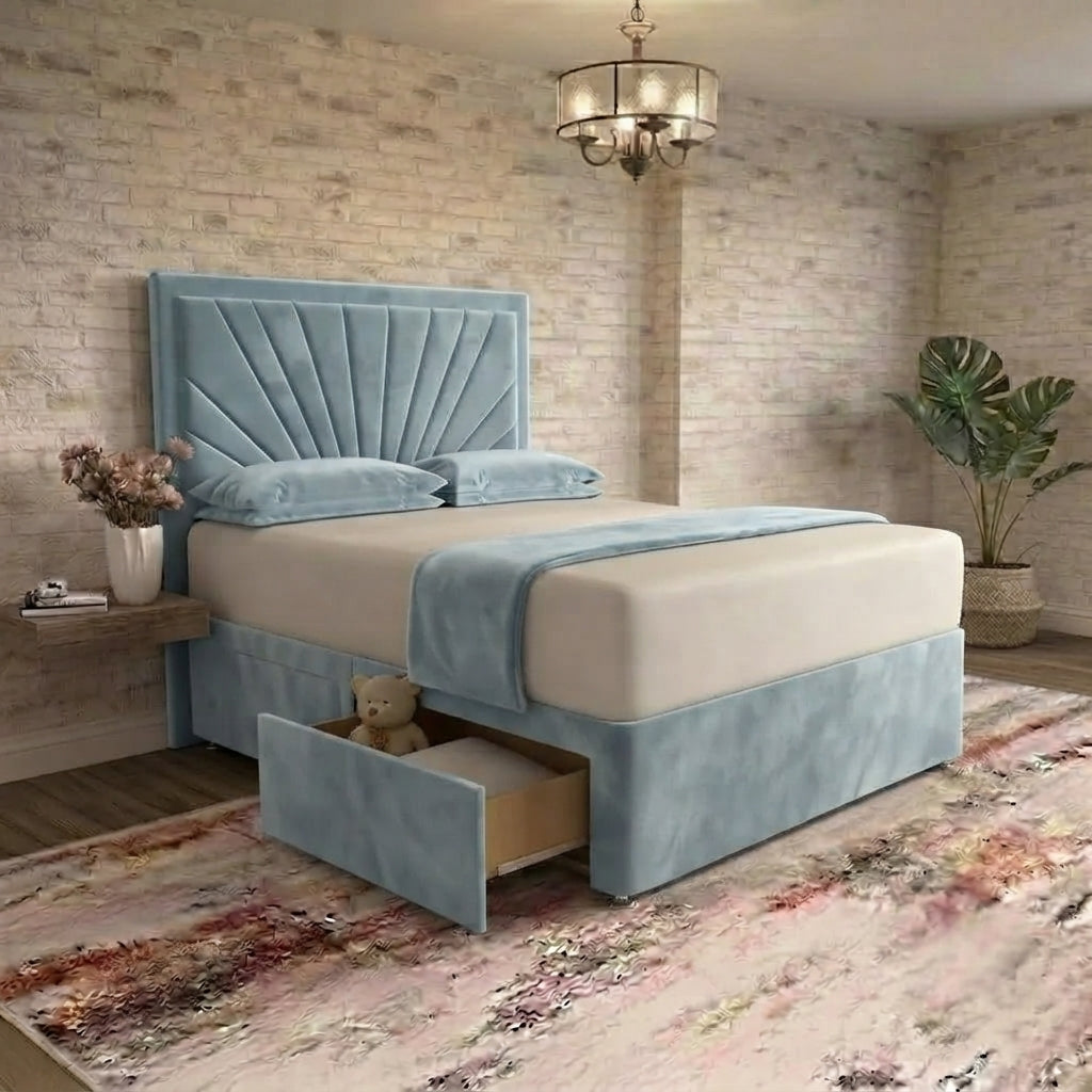 Sunrise Divan Bed - Duck Egg Plush Velvet
