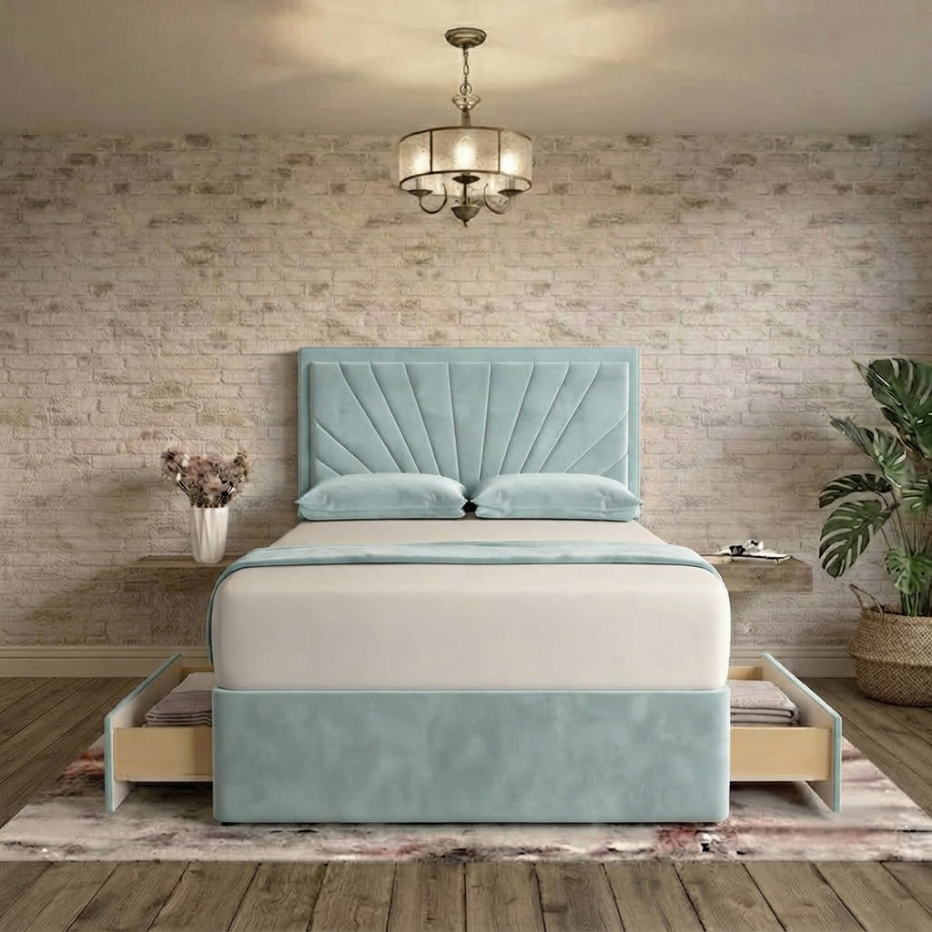 Sunrise Divan Bed - Duck Egg Plush Velvet