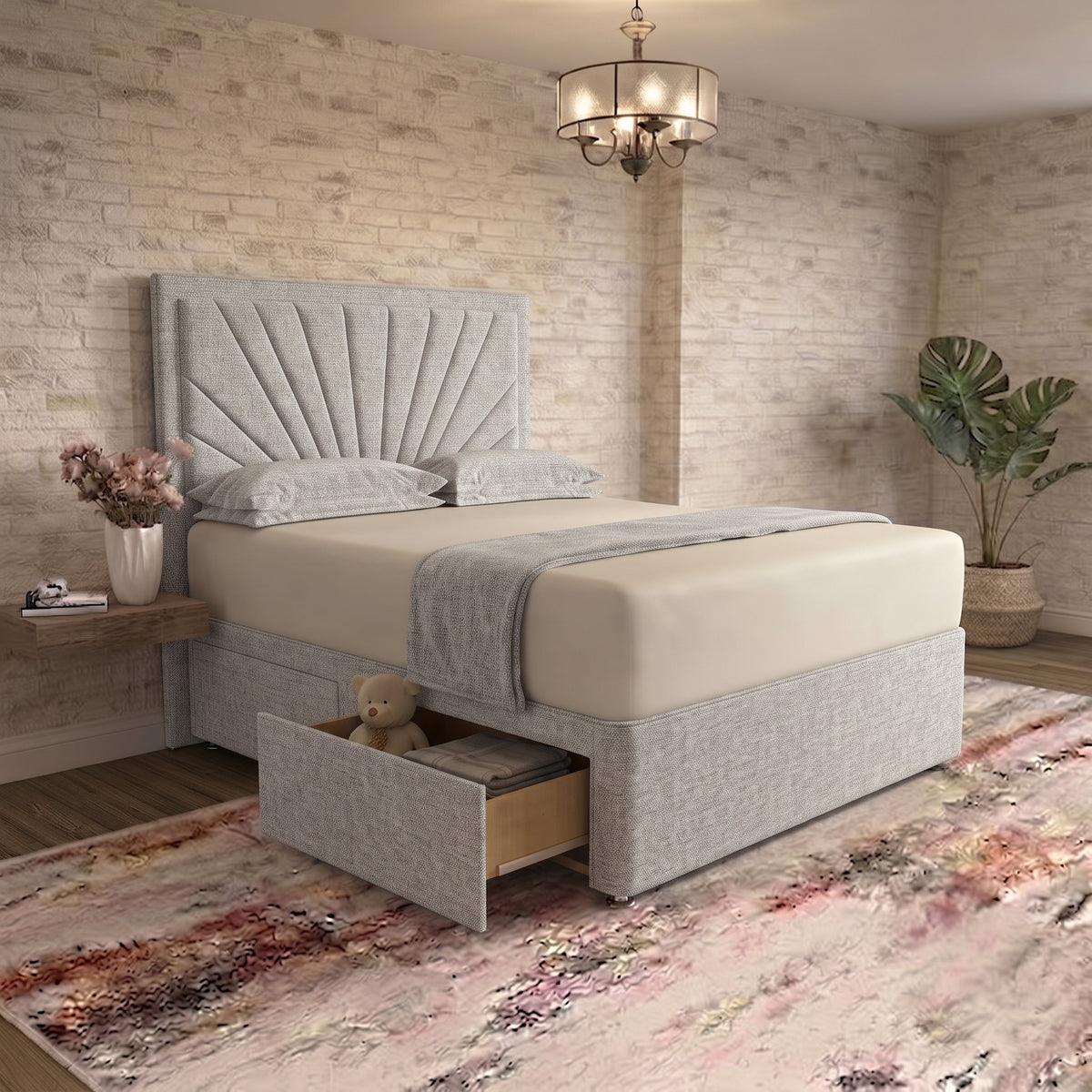 Sunrise Divan Bed - Grey Chenille