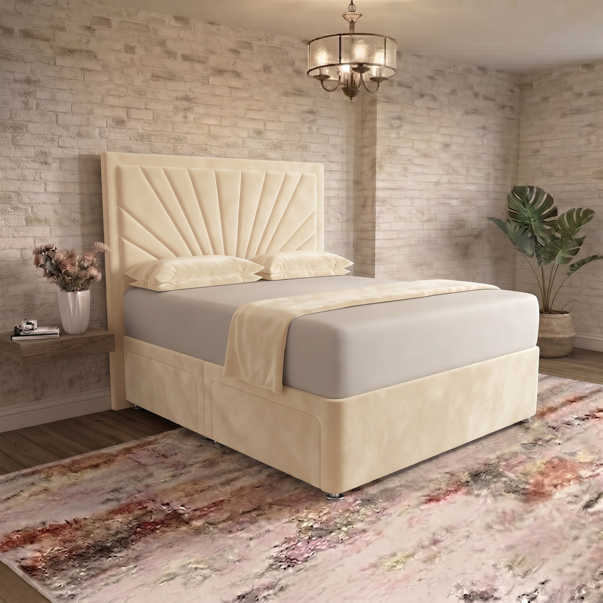 Sunrise Divan Bed - Ivory Plush Velvet