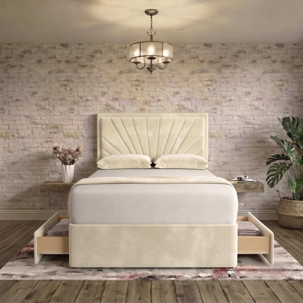 Sunrise Divan Bed - Ivory Plush Velvet