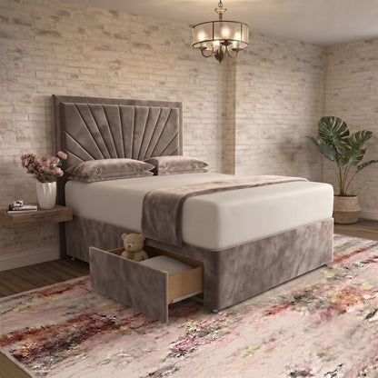 Sunrise Divan Bed - Light Grey Plush Velvet