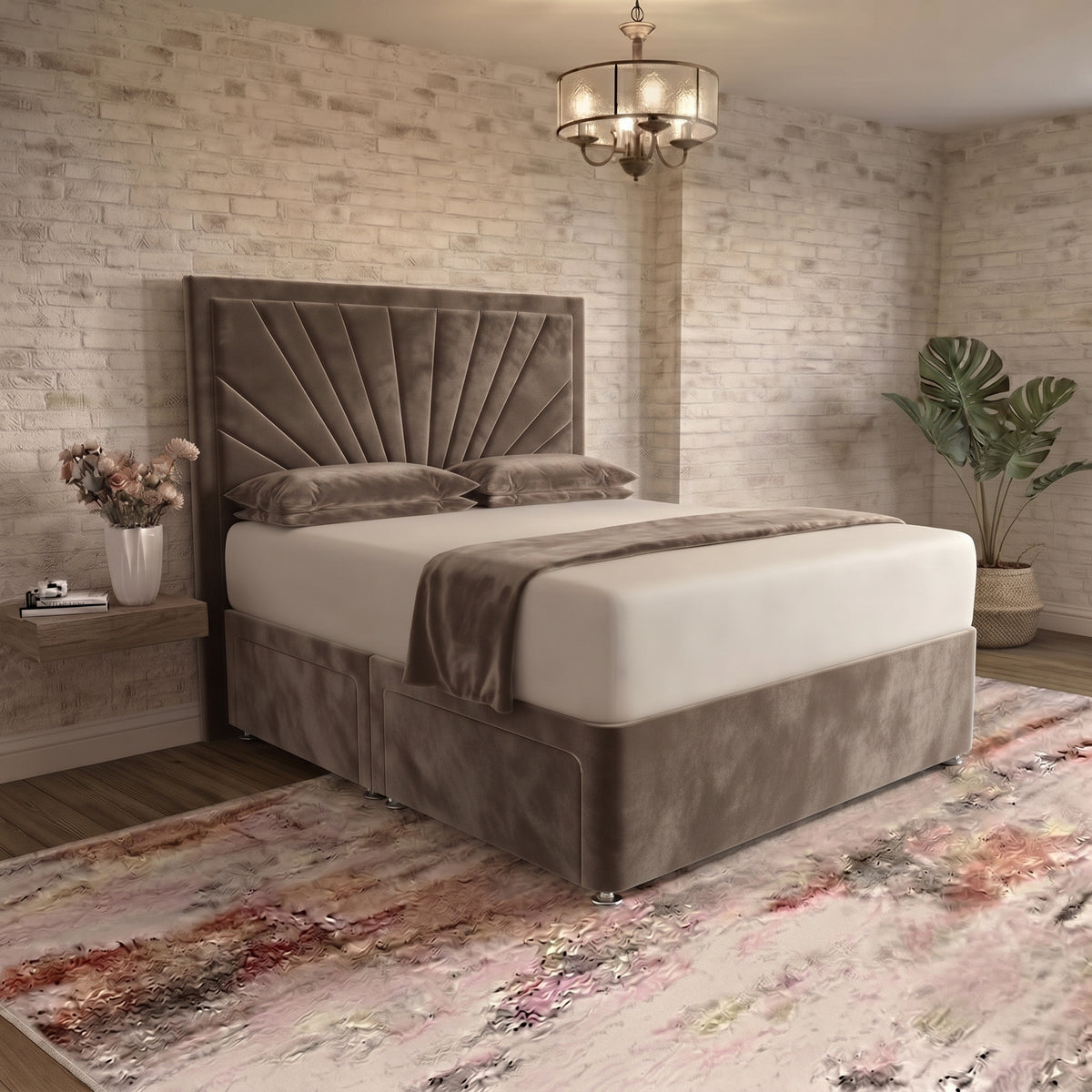 Sunrise Divan Bed - Light Grey Plush Velvet