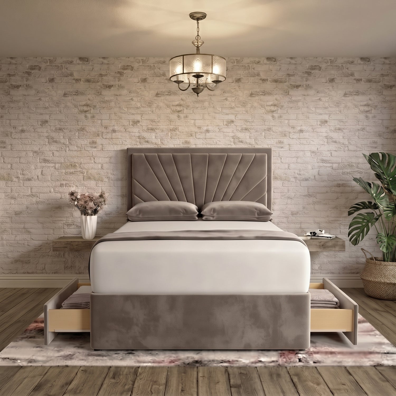 Sunrise Divan Bed - Light Grey Plush Velvet