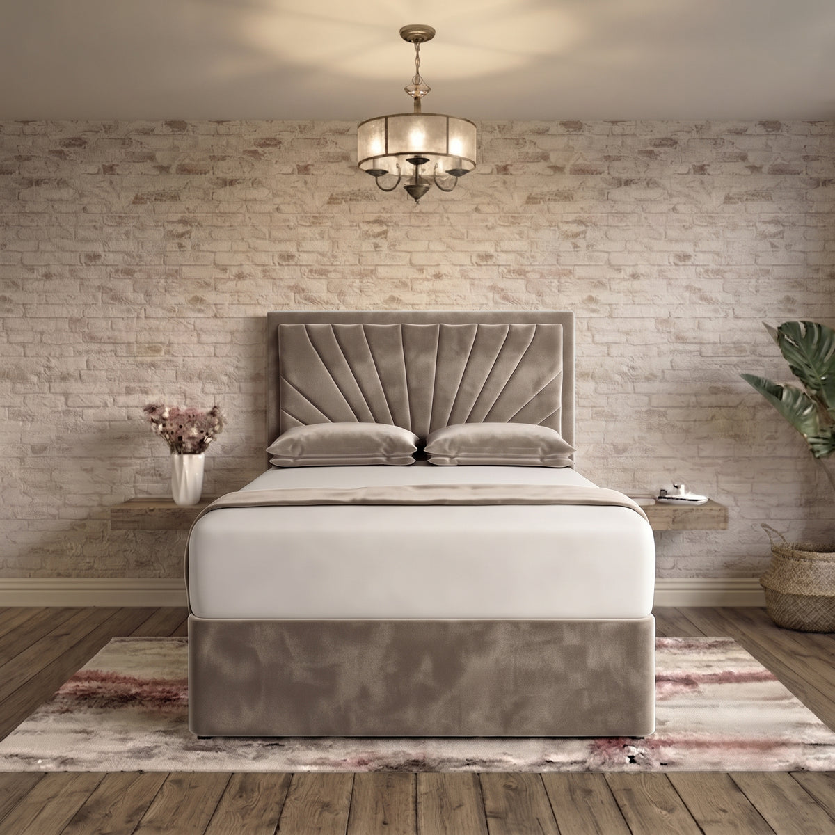 Sunrise Divan Bed - Light Grey Plush Velvet