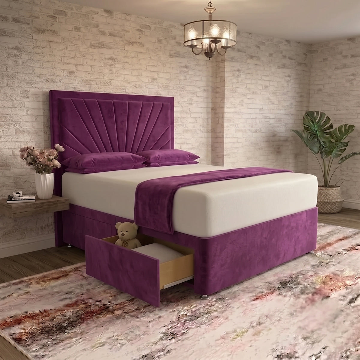 Sunrise Divan Bed - Purple Plush Velvet