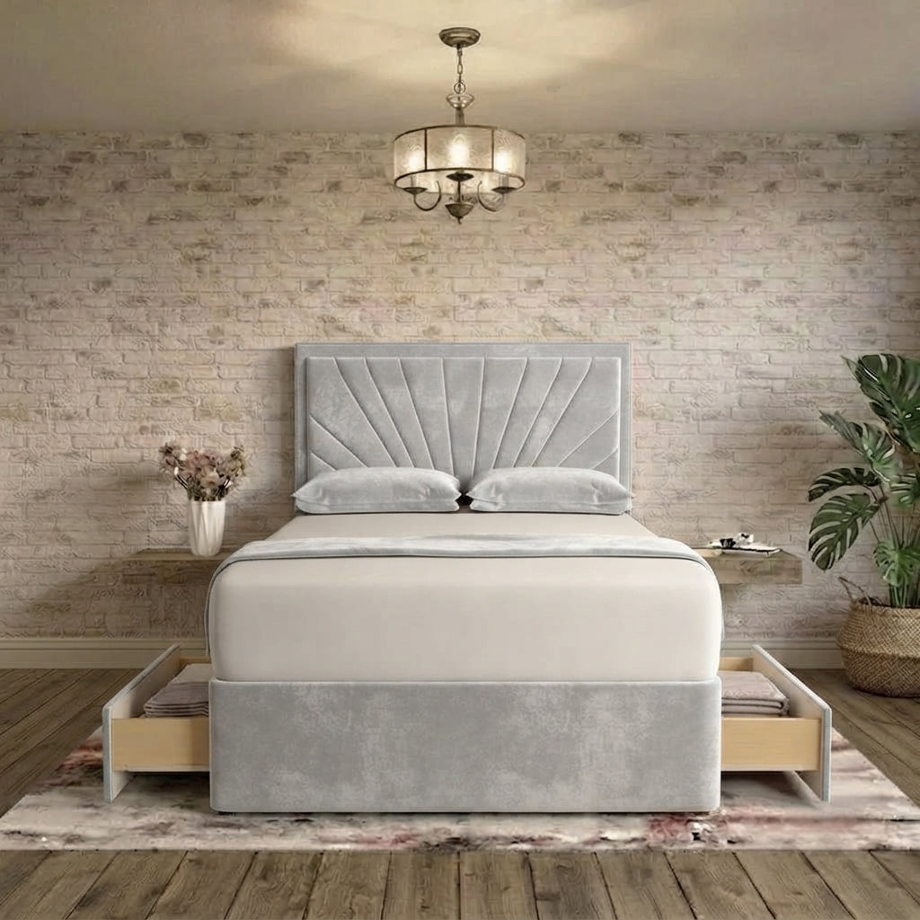 Sunrise Divan Bed - Silver Plush Velvet