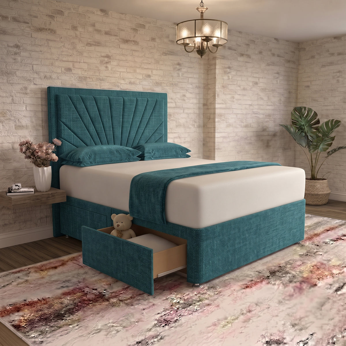 Sunrise Divan Bed - Teal Linen