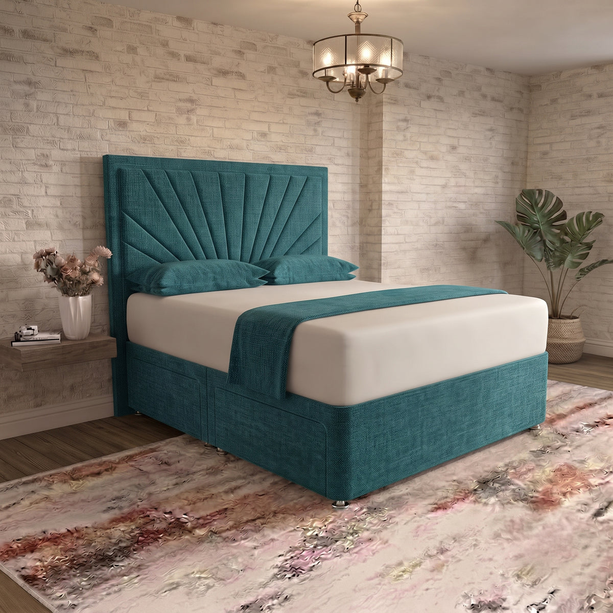 Sunrise Divan Bed - Teal Linen
