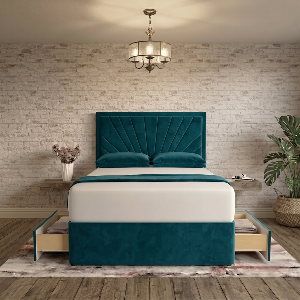 Sunrise Divan Bed - Teal Plush Velvet