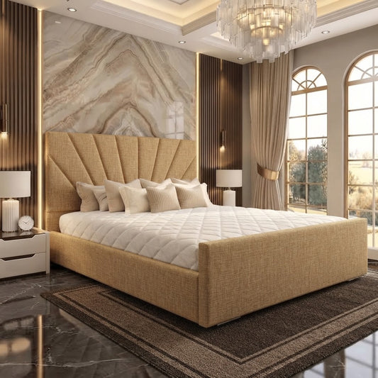 Sunrise Upholstered Ottoman Bed - Beige Plush Velvet